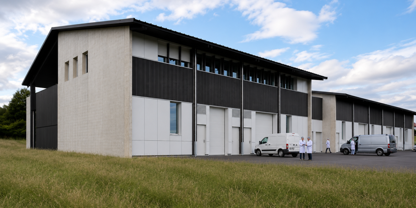 Pépinière agroalimentaire à Aïcirits conçue par XB Architectes, avec ateliers de production et plateau tertiaire.
