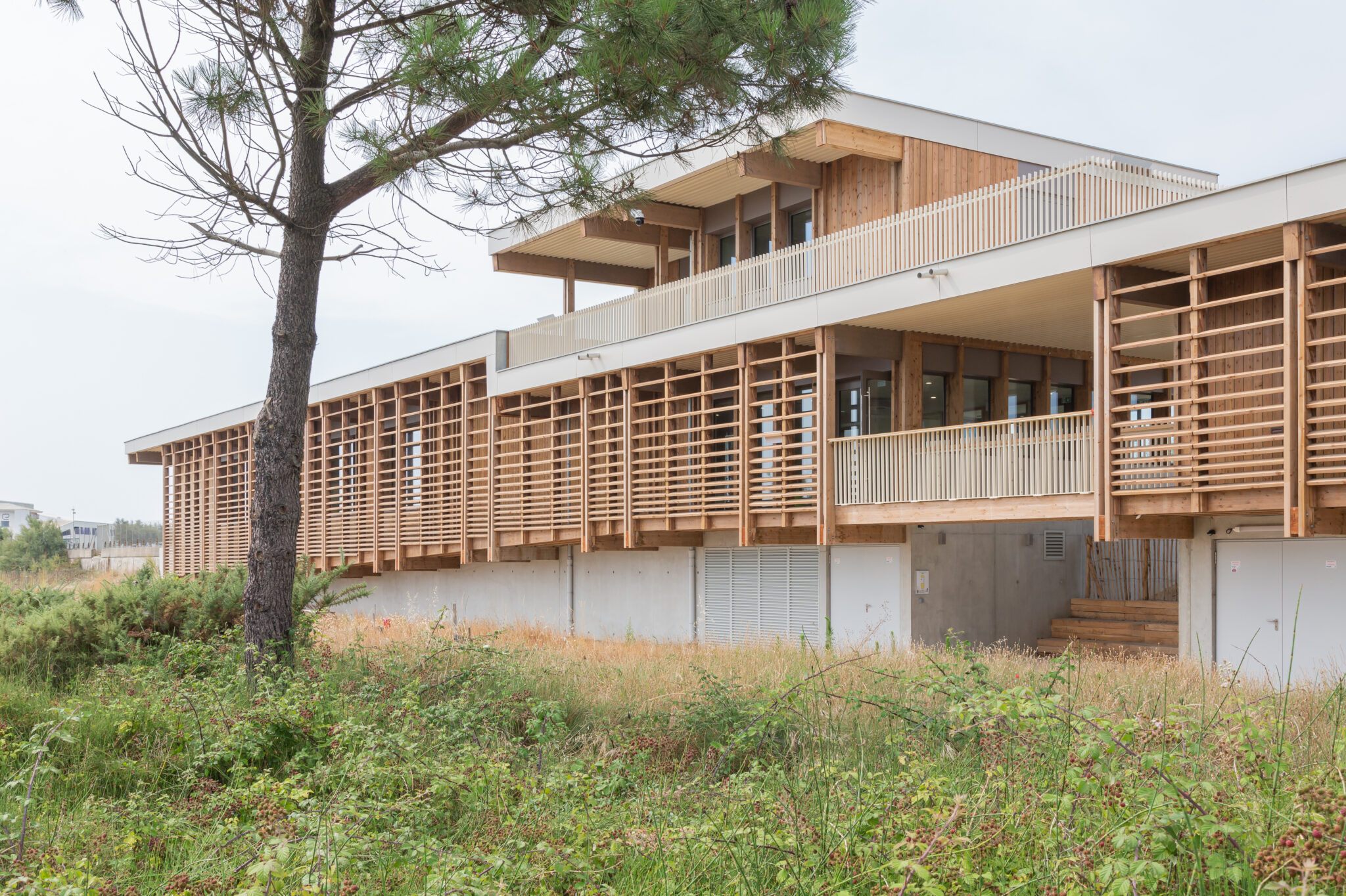 Façade bois brise-soleil Maison de l'Environnement parc Izadia Anglet